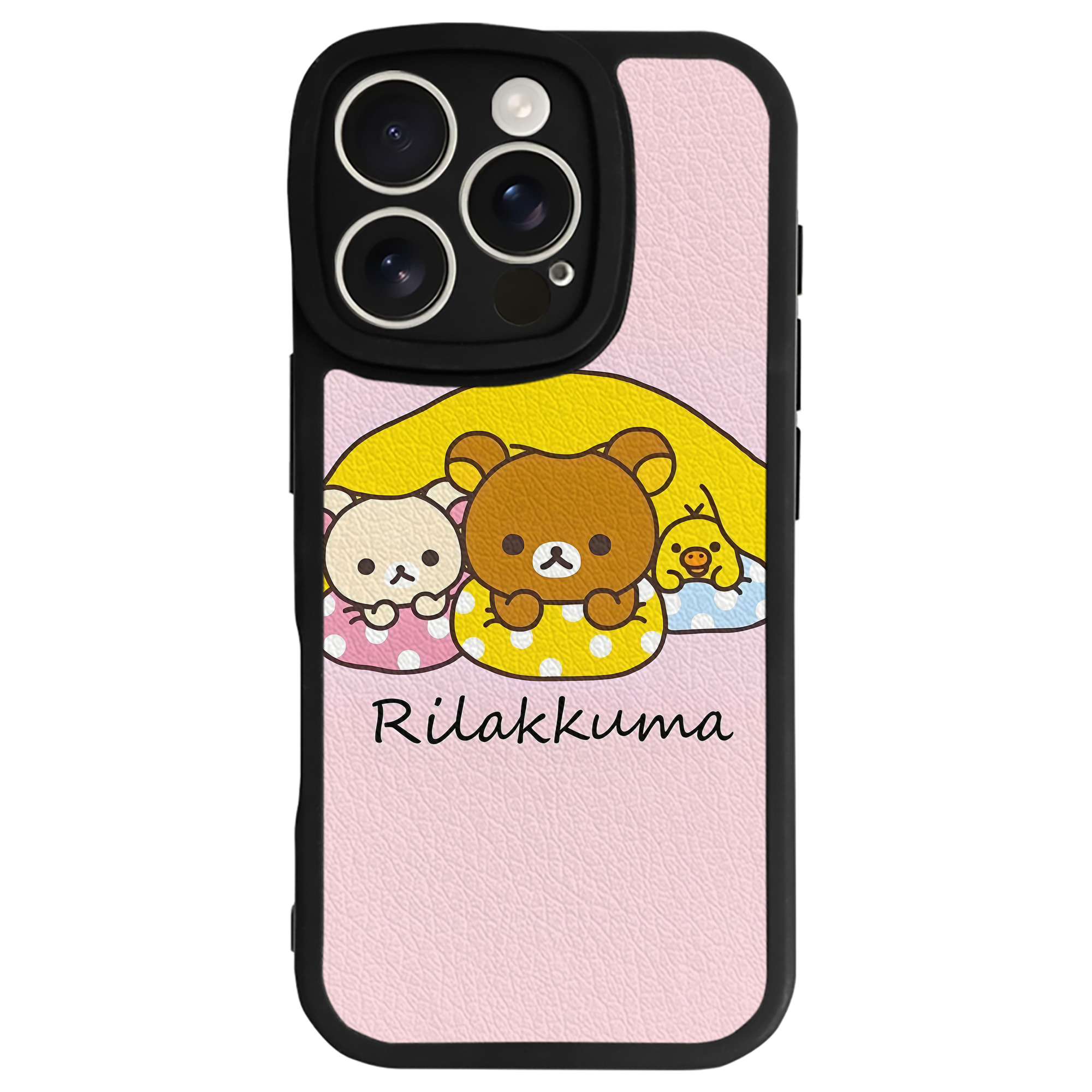 （画像用） リラックマ リラックマ キイロイトリ Rilakkuma Korilakkuma Kiiroitori 【iPhone 16シリーズ対応】シリコンスマホケース（レザー調） 材質：シリコン